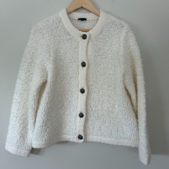 Talbots Petite Womens White Textured Knit Cardigan Sweater With Button Front LP - Picture 1 of 11